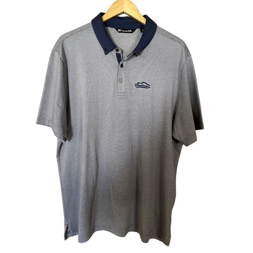 Travis Mathew Mens Polo Shirt XL Blue Pinstripe Superstition Mountain G.C.